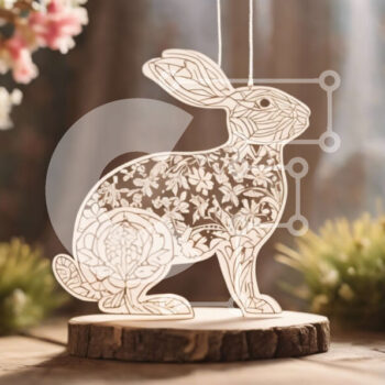 Intra Συλλεκτικό Ξύλινο Παζλ Plywood  4mm - Χάρτινο κόψιμο σε σχήμα κουνελιού σε ξύλινη βάση με λουλούδια Σε Ξύλινο Κουτί - Διαστάσεις Puzzle: 10x10 cm – 25 κομμάτια - Image 1