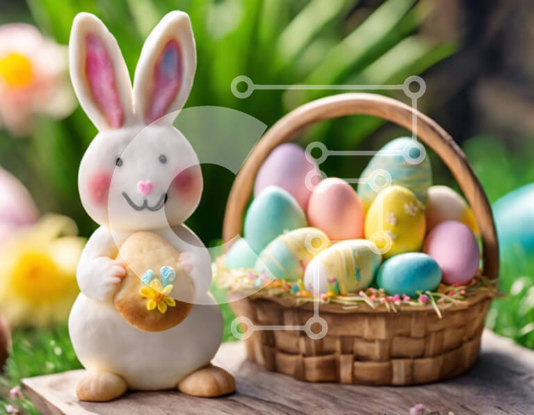 Intra Συλλεκτικό Ξύλινο Παζλ Plywood  4mm - Πασχαλινό λαγουδάκι με πασχαλινά αυγά σε ένα χορταριασμένο χωράφι Σε Ξύλινο Κουτί - Διαστάσεις: 10x10 cm – 25 κομμάτια