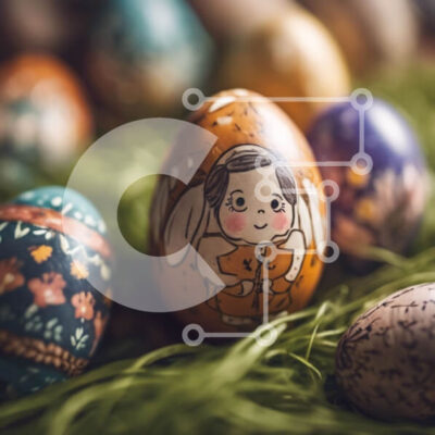 Intra Συλλεκτικό Ξύλινο Παζλ Plywood  4mm - Διακοσμημένα Πασχαλινά αυγά στο γρασίδι με το λαγουδάκι του Πάσχα Σε Ξύλινο Κουτί - Διαστάσεις: 10x10 cm – 25 κομμάτια - Image 1