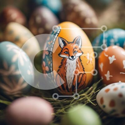 Intra Συλλεκτικό Ξύλινο Παζλ Plywood  4mm - Πολύχρωμα Πασχαλινά αυγά με σχέδια αλεπούς Σε Ξύλινο Κουτί - Διαστάσεις: 10x10 cm – 25 κομμάτια - Image 1