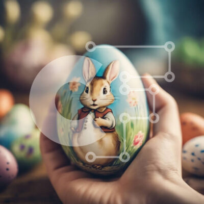 Intra Συλλεκτικό Ξύλινο Παζλ Plywood 4mm - Χέρι που κρατά το πασχαλινό αυγό με τον χαρακτήρα Πασχαλινό λαγουδάκι Σε Ξύλινο Κουτί - Διαστάσεις: 10x10 cm – 25 κομμάτια - Image 1