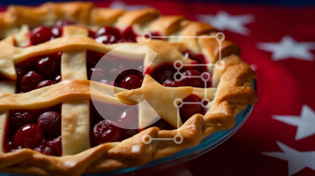 Intra Συλλεκτικό Ξύλινο Παζλ Plywood  4mm - Πατριωτική αμερικανική πίτα με σημαία με κράνμπερι και αστέρια Σε Ξύλινο Κουτί - Διαστάσεις: 10x10 cm – 25 κομμάτια