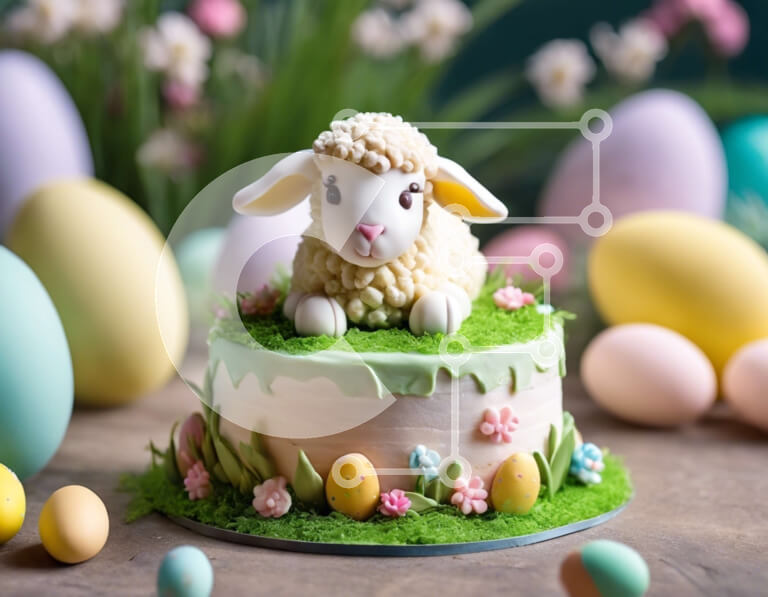 Intra Συλλεκτικό Ξύλινο Παζλ Plywood  4mm - Κέικ προβάτων με θέμα το Πάσχα με πολύχρωμα αυγά Σε Ξύλινο Κουτί - Διαστάσεις: 10x10 cm – 25 κομμάτια