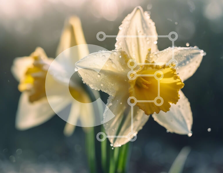 Intra Συλλεκτικό Ξύλινο Παζλ Plywood  4mm - Κίτρινοι Νάρκισσοι με σταγονίδια νερού Σε Ξύλινο Κουτί - Διαστάσεις: 10x10 cm – 25 κομμάτια