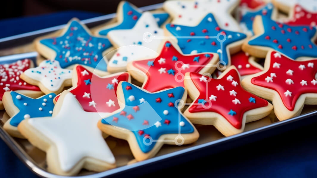 Intra Συλλεκτικό Ξύλινο Παζλ Plywood  4mm - Πατριωτικά κόκκινα, λευκά και μπλε μπισκότα αστεριών για τον εορτασμό της 4ης Ιουλίου Σε Ξύλινο Κουτί - Διαστάσεις: 10x10 cm – 25 κομμάτια
