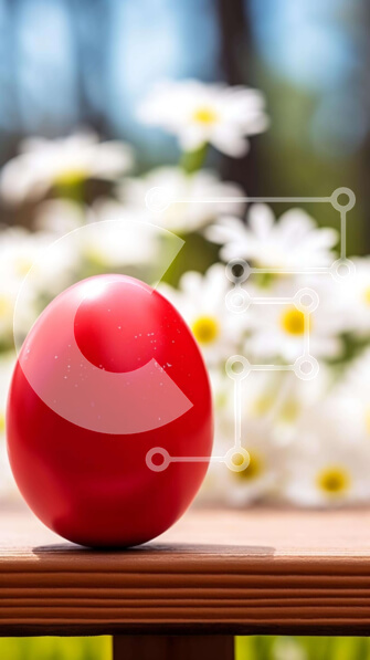 Intra Συλλεκτικό Ξύλινο Παζλ Plywood  4mm - Κόκκινο πασχαλινό αυγό με λευκά λουλούδια σε υπαίθριο ξύλινο τραπέζι Σε Ξύλινο Κουτί - Διαστάσεις: 10x10 cm – 25 κομμάτια