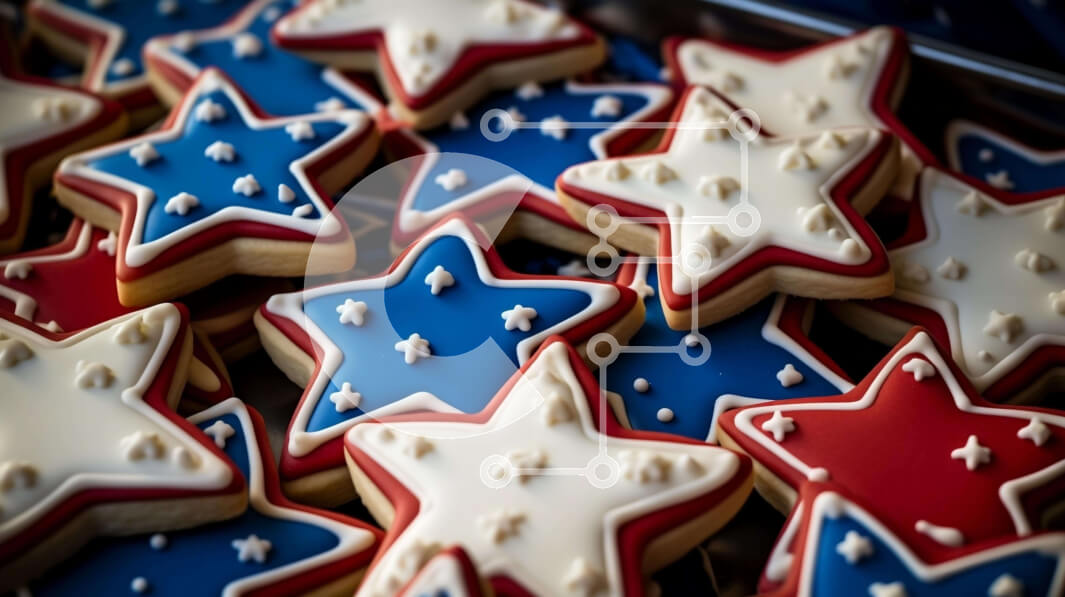 Intra Συλλεκτικό Ξύλινο Παζλ Plywood  4mm - Πατριωτικά μπισκότα διακοσμημένα με κόκκινα, λευκά και μπλε αστέρια Σε Ξύλινο Κουτί - Διαστάσεις: 10x10 cm – 25 κομμάτια