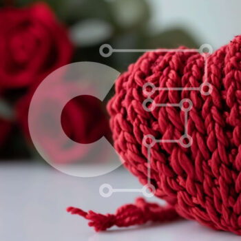 Intra Συλλεκτικό Ξύλινο Παζλ Plywood  4mm - Διακόσμηση του Αγίου Βαλεντίνου με κροσέ αντικείμενο σε σχήμα καρδιάς και κόκκινα τριαντάφυλλα Σε Ξύλινο Κουτί - Διαστάσεις Puzzle: 10x10 cm – 25 κομμάτια - Image 1