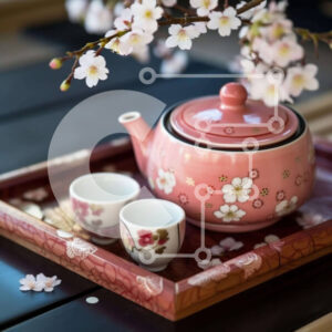 Intra Συλλεκτικό Ξύλινο Παζλ Plywood  4mm - Σετ τσαγιού Ανατολής με άνθη κερασιάς Σε Ξύλινο Κουτί - Διαστάσεις: 10x10 cm – 25 κομμάτια