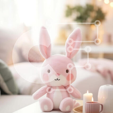 Intra Συλλεκτικό Ξύλινο Παζλ Plywood  4mm - Ζώο με ροζ λαγουδάκι σε άνετο λευκό τραπέζι στο σαλόνι Σε Ξύλινο Κουτί - Διαστάσεις Puzzle: 10x10 cm – 25 κομμάτια - Image 1