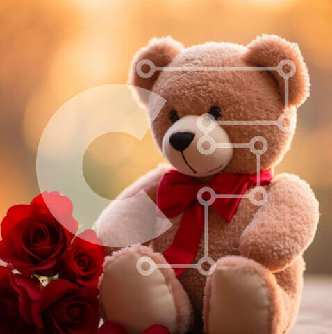 Intra Συλλεκτικό Ξύλινο Παζλ Plywood 4mm - Καφέ αρκουδάκι με κόκκινα τριαντάφυλλα στο βάθος Σε Ξύλινο Κουτί - Διαστάσεις Puzzle: 10x10 cm – 25 κομμάτια - Image 1