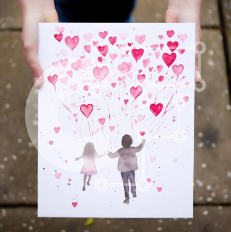 Intra Συλλεκτικό Ξύλινο Παζλ Plywood  4mm - Ζωγραφική για την ημέρα του Αγίου Βαλεντίνου με καρδιές και μπαλόνια Σε Ξύλινο Κουτί - Διαστάσεις Puzzle: 10x10 cm – 25 κομμάτια - Image 1