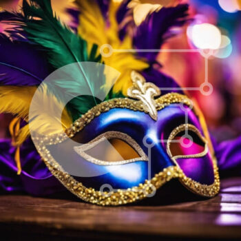 Intra Συλλεκτικό Ξύλινο Παζλ Plywood  4mm - Μωβ και μπλε μάσκα μεταμφίεσης με φτερά Σε Ξύλινο Κουτί - Διαστάσεις Puzzle: 10x10 cm – 25 κομμάτια - Image 1