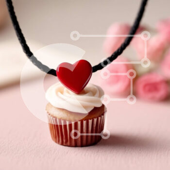 Intra Συλλεκτικό Ξύλινο Παζλ Plywood  4mm - Κρεμαστό κολιέ Cupcake με κόκκινη καρδιά και ροζ τριαντάφυλλα Σε Ξύλινο Κουτί - Διαστάσεις Puzzle: 10x10 cm – 25 κομμάτια - Image 1