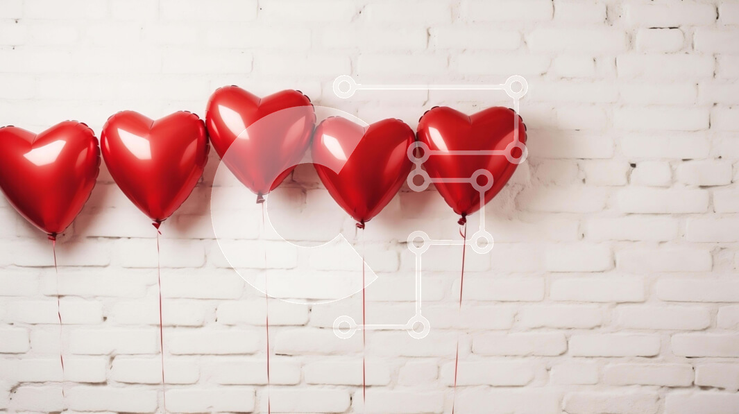 Intra Συλλεκτικό Ξύλινο Παζλ Plywood  4mm - Κόκκινα μπαλόνια σε σχήμα καρδιάς που κρέμονται από έναν λευκό τουβλότοιχο Σε Ξύλινο Κουτί - Διαστάσεις Puzzle: 10x10 cm – 25 κομμάτια