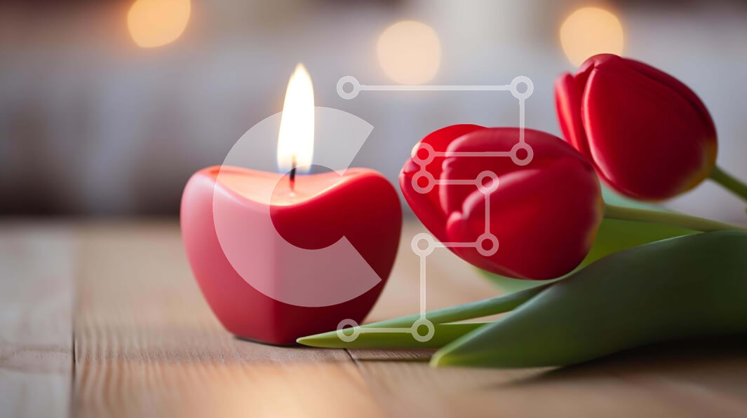 Intra Συλλεκτικό Ξύλινο Παζλ Plywood  4mm - Ρομαντικό σκηνικό υπό το φως των κεριών με κόκκινες τουλίπες Σε Ξύλινο Κουτί - Διαστάσεις: 10x10 cm – 25 κομμάτια