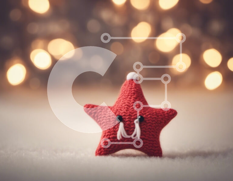 Intra Συλλεκτικό Ξύλινο Παζλ Plywood  4mm - Παιχνίδι με κροσέ σε σχήμα κόκκινου αστεριού με νιφάδες χιονιού Σε Ξύλινο Κουτί - Διαστάσεις: 10x10 cm – 25 κομμάτια