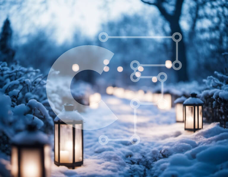 Intra Συλλεκτικό Ξύλινο Παζλ Plywood  4mm - Χιονισμένο μονοπάτι με φανάρια και κεριά Σε Ξύλινο Κουτί - Διαστάσεις Puzzle: 10x10 cm – 25 κομμάτια