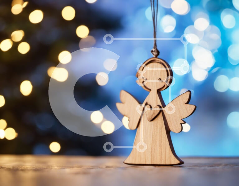 Intra Συλλεκτικό Ξύλινο Παζλ Plywood  4mm - Ξύλινο στολίδι αγγέλου στο φωτισμένο χριστουγεννιάτικο δέντρο Σε Ξύλινο Κουτί - Διαστάσεις: 10x10 cm – 25 κομμάτια