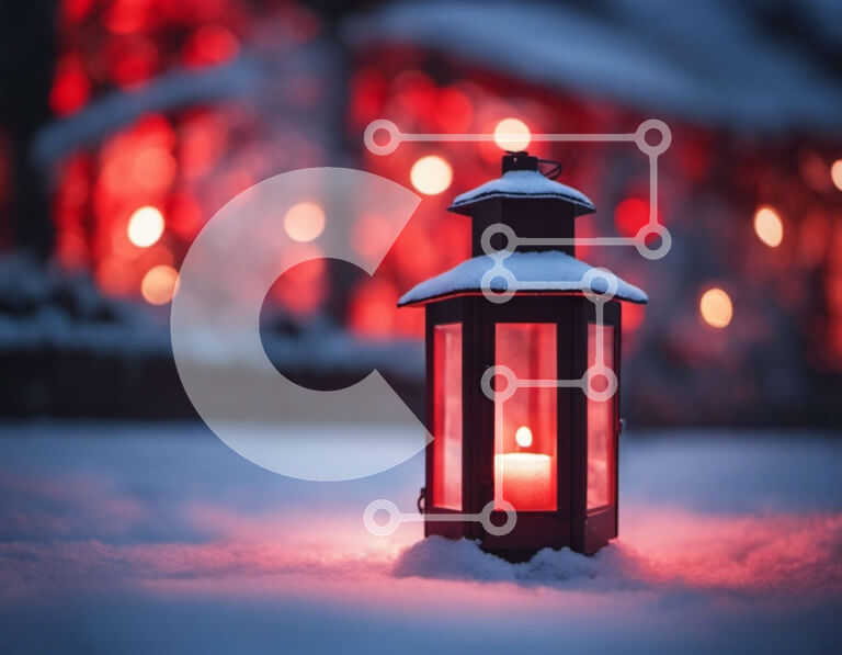 Intra Συλλεκτικό Ξύλινο Παζλ Plywood  4mm - Κόκκινο φανάρι στο χιόνι με το φως των κεριών Σε Ξύλινο Κουτί - Διαστάσεις: 10x10 cm – 25 κομμάτια