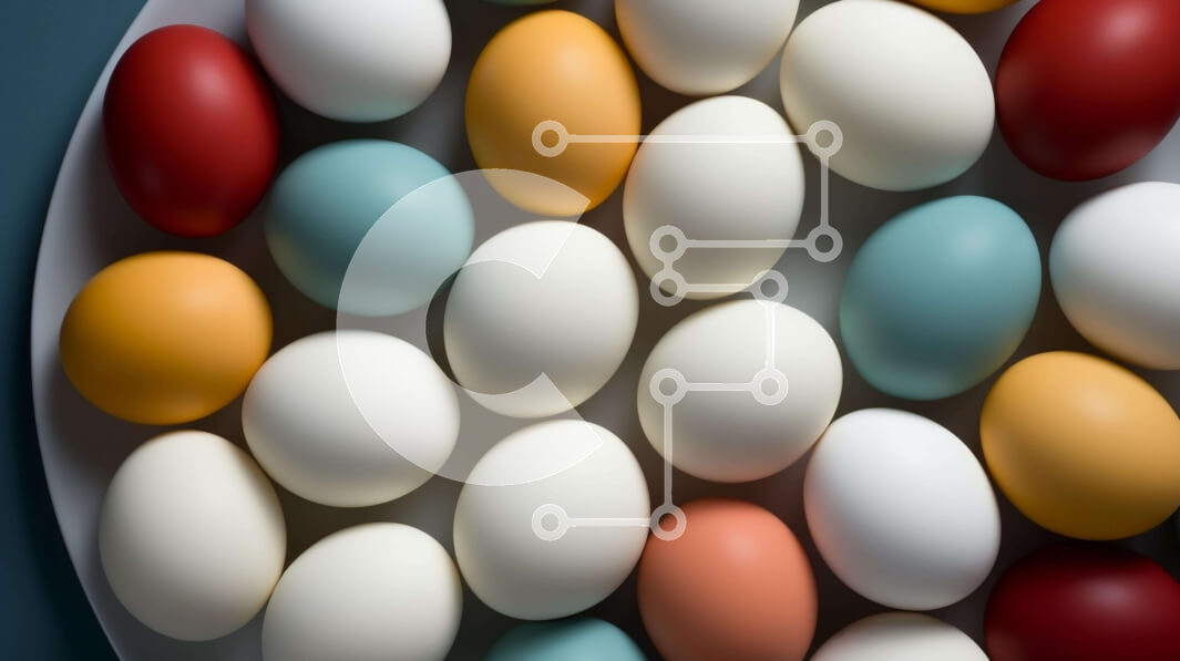 Intra Συλλεκτικό Ξύλινο Παζλ Plywood  4mm - Πολύχρωμα Πασχαλινά αυγά στο άσπρο πιάτο Σε Ξύλινο Κουτί - Διαστάσεις: 10x10 cm – 25 κομμάτια