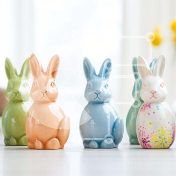 Intra Συλλεκτικό Ξύλινο Παζλ Plywood  4mm - Πολύχρωμα κεραμικά ειδώλια λαγουδάκι στο τραπέζι Σε Ξύλινο Κουτί - Διαστάσεις Puzzle: 10x10 cm – 25 κομμάτια - Image 1