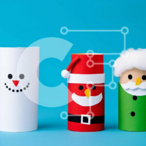 Intra Συλλεκτικό Ξύλινο Παζλ Plywood  4mm - Διακοσμητικά ρολά χαρτιού υγείας: Άγιος Βασίλης, Χιονάνθρωπος και Τάρανδος Σε Ξύλινο Κουτί - Διαστάσεις Puzzle: 10x10 cm – 25 κομμάτια