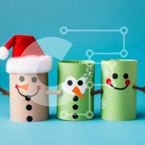 Intra Συλλεκτικό Ξύλινο Παζλ Plywood  4mm - Παιχνιδιάρικες και δημιουργικές Διακοσμήσεις Χιονάνθρωπους σε ρολό χαρτιού υγείας Σε Ξύλινο Κουτί - Διαστάσεις Puzzle: 10x10 cm – 25 κομμάτια