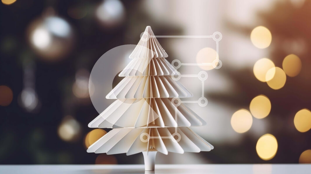 Intra Συλλεκτικό Ξύλινο Παζλ Plywood  4mm - Μικρό χριστουγεννιάτικο δέντρο από διπλωμένο χαρτί στο τραπέζι με φωτισμένο φόντο Σε Ξύλινο Κουτί - Διαστάσεις: 10x10 cm – 25 κομμάτια