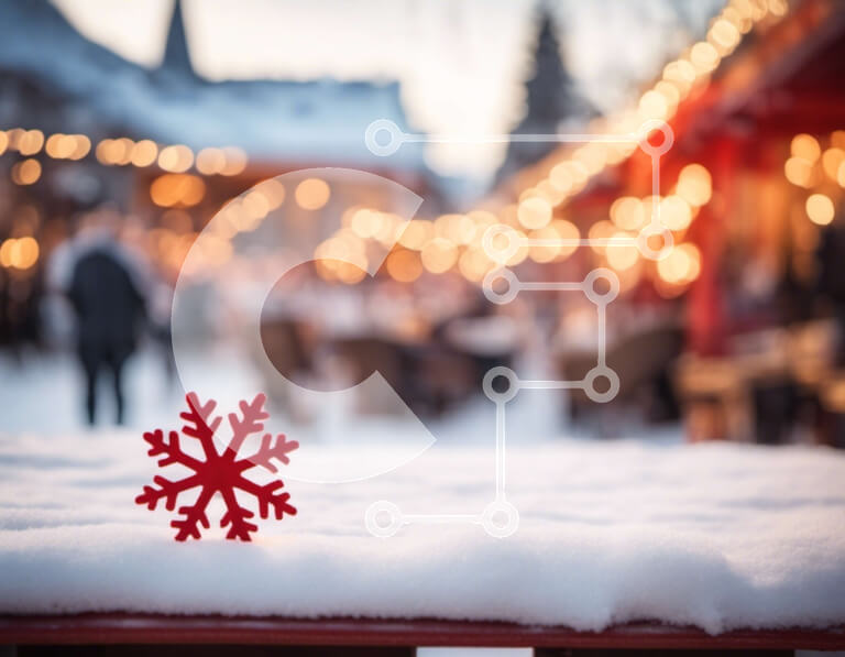 Intra Συλλεκτικό Ξύλινο Παζλ Plywood  4mm - Κόκκινη νιφάδα χιονιού στο χιόνι με τραπέζια και καρέκλες Σε Ξύλινο Κουτί - Διαστάσεις Puzzle: 10x10 cm – 25 κομμάτια