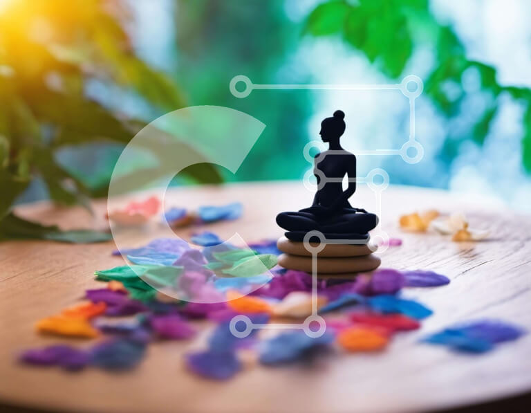 Intra Συλλεκτικό Ξύλινο Παζλ Plywood  4mm - Μαύρο άγαλμα του Βούδα σε πολύχρωμα πέταλα Σε Ξύλινο Κουτί - Διαστάσεις Puzzle: 10x10 cm – 25 κομμάτια