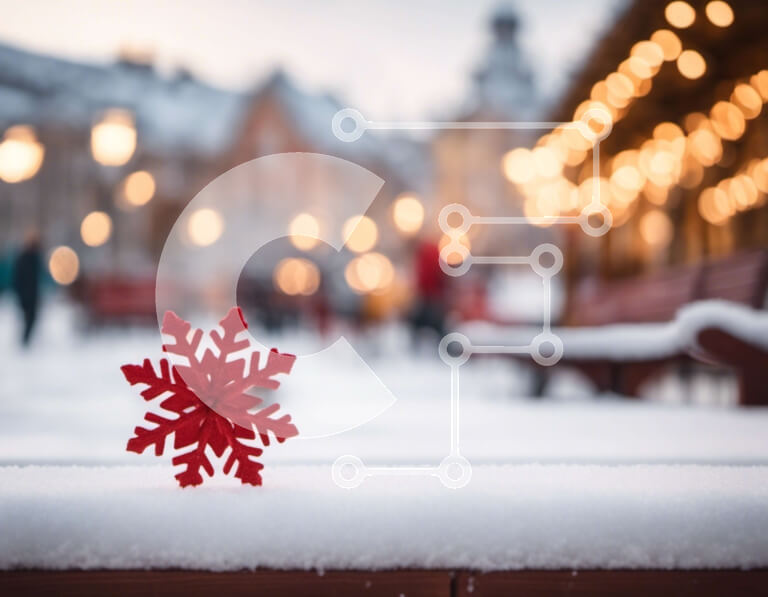 Intra Συλλεκτικό Ξύλινο Παζλ Plywood  4mm - Κόκκινη νιφάδα χιονιού στο χιόνι με εορταστικά φώτα Σε Ξύλινο Κουτί - Διαστάσεις Puzzle: 10x10 cm – 25 κομμάτια