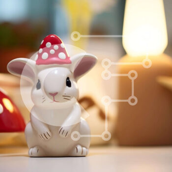 Intra Συλλεκτικό Ξύλινο Παζλ Plywood  4mm - Λευκό ειδώλιο λαγουδάκι με μανιτάρια και αντικείμενα με θέμα το πάρτι Σε Ξύλινο Κουτί - Διαστάσεις Puzzle: 10x10 cm – 25 κομμάτια - Image 1