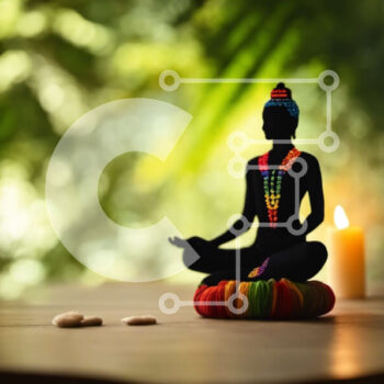 Intra Συλλεκτικό Ξύλινο Παζλ Plywood  4mm - Μαύρο άγαλμα του Βούδα σε θέση Lotus με πολύχρωμες χάντρες και βότσαλα Σε Ξύλινο Κουτί - Διαστάσεις Puzzle: 10x10 cm – 25 κομμάτια - Image 1