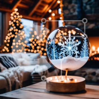 Intra Συλλεκτικό Ξύλινο Παζλ Plywood  4mm - Διακόσμηση μπάλας με γυάλινη νιφάδα χιονιού σε ξύλινο τραπέζι Σε Ξύλινο Κουτί - Διαστάσεις Puzzle: 10x10 cm – 25 κομμάτια - Image 1