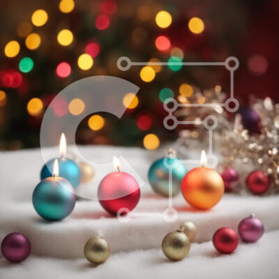 Intra Συλλεκτικό Ξύλινο Παζλ Plywood 4mm - Πολύχρωμες χριστουγεννιάτικες μπάλες και κεριά στο χιόνι Σε Ξύλινο Κουτί - Διαστάσεις: 10x10 cm – 25 κομμάτια - Image 1