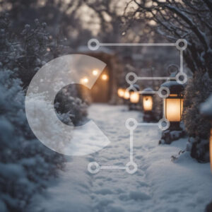 Intra Συλλεκτικό Ξύλινο Παζλ Plywood  4mm - Χιονισμένο μονοπάτι με φανάρια σε έναν κήπο Σε Ξύλινο Κουτί - Διαστάσεις: 10x10 cm – 25 κομμάτια