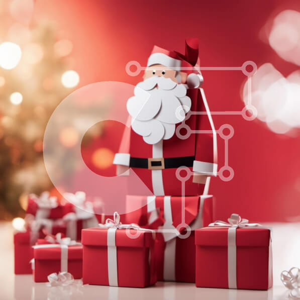 Intra Συλλεκτικό Ξύλινο Παζλ Plywood  4mm - Εορταστικός Άγιος Βασίλης με δώρα σε κόκκινο φόντο Σε Ξύλινο Κουτί - Διαστάσεις: 10x10 cm – 25 κομμάτια