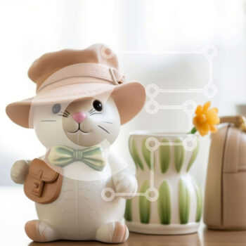 Intra Συλλεκτικό Ξύλινο Παζλ Plywood  4mm - Λευκό ειδώλιο λαγουδάκι με κίτρινο λουλούδι Σε Ξύλινο Κουτί - Διαστάσεις Puzzle: 10x10 cm – 25 κομμάτια - Image 1