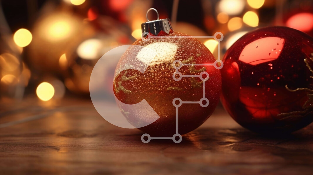 Intra Συλλεκτικό Ξύλινο Παζλ Plywood  4mm - Κόκκινα και χρυσά στολίδια σε ξύλινο τραπέζι με πολύχρωμα φώτα Σε Ξύλινο Κουτί - Διαστάσεις: 10x10 cm – 25 κομμάτια