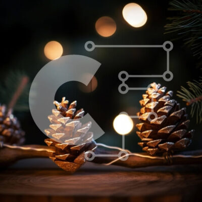 Intra Συλλεκτικό Ξύλινο Παζλ Plywood  4mm - Γιορτινή διακόσμηση κουκουνάρι σε Ξύλινο κλαδί με φωτάκια Σε Ξύλινο Κουτί - Διαστάσεις: 10x10 cm – 25 κομμάτια - Image 1