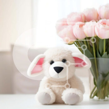 Intra Συλλεκτικό Ξύλινο Παζλ Plywood  4mm - Ροζ τουλίπες και αρκουδάκι Σε Ξύλινο Κουτί - Διαστάσεις Puzzle: 10x10 cm – 25 κομμάτια - Image 1