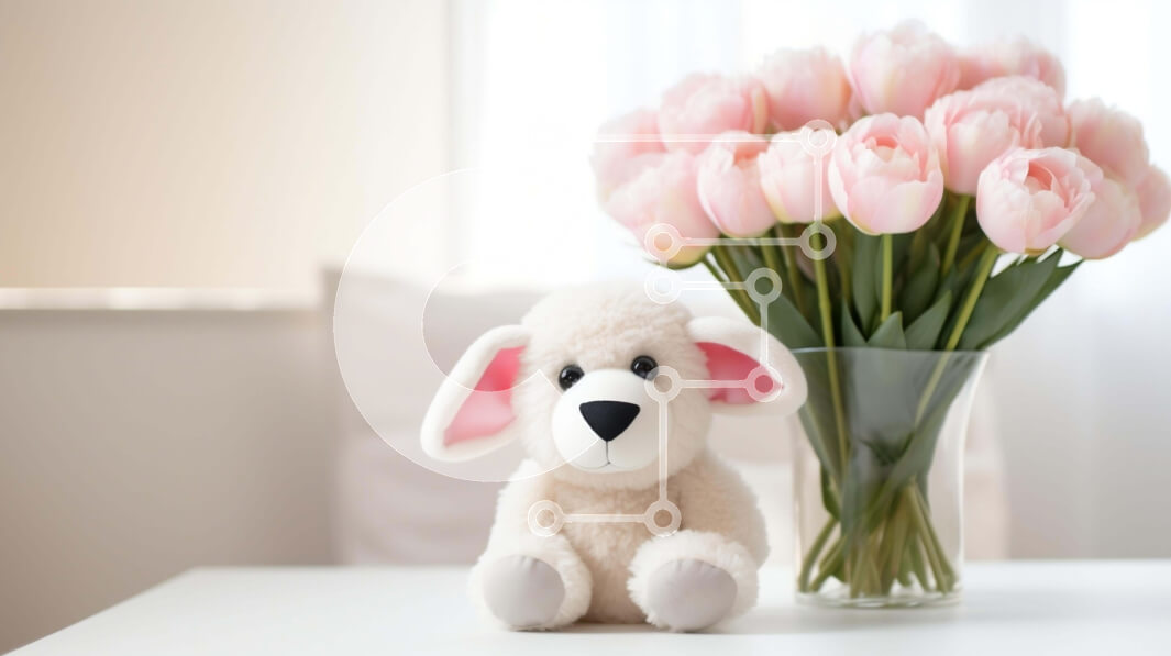 Intra Συλλεκτικό Ξύλινο Παζλ Plywood  4mm - Ροζ τουλίπες και αρκουδάκι Σε Ξύλινο Κουτί - Διαστάσεις Puzzle: 10x10 cm – 25 κομμάτια