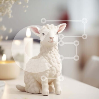 Intra Συλλεκτικό Ξύλινο Παζλ Plywood  4mm - Λευκό ειδώλιο προβάτου σε διακοσμημένο τραπέζι Σε Ξύλινο Κουτί - Διαστάσεις Puzzle: 10x10 cm – 25 κομμάτια - Image 1