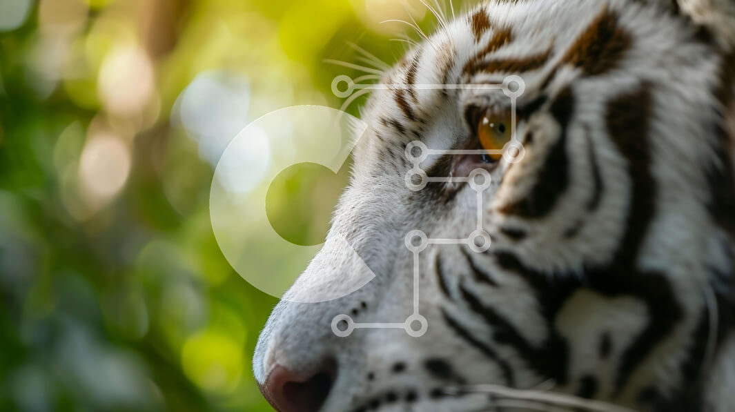 Intra Συλλεκτικό Ξύλινο Παζλ Plywood  4mm - Λευκή τίγρη με το κεφάλι γερμένο σε πράσινο φύλλωμα Σε Ξύλινο Κουτί - Διαστάσεις: 10x10 cm – 25 κομμάτια