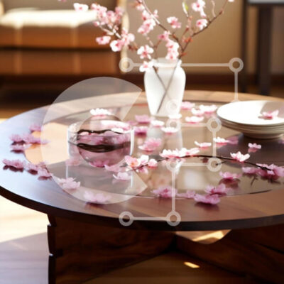 Intra Συλλεκτικό Ξύλινο Παζλ Plywood  4mm - Τραπεζάκι σαλονιού με ροζ άνθη και πιάτα Σε Ξύλινο Κουτί - Διαστάσεις Puzzle: 10x10 cm – 25 κομμάτια - Image 1