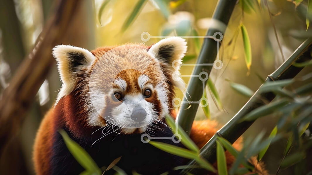 Intra Συλλεκτικό Ξύλινο Παζλ Plywood  4mm - Περίεργο κόκκινο πάντα που κρυφοκοιτάζει από τα φυτά μπαμπού Σε Ξύλινο Κουτί - Διαστάσεις: 10x10 cm – 25 κομμάτια