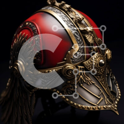 Intra Συλλεκτικό Ξύλινο Παζλ Plywood  4mm - Κόκκινο και χρυσό περίτεχνο κράνος σε μαύρο φόντο Σε Ξύλινο Κουτί - Διαστάσεις: 10x10 cm – 25 κομμάτια - Image 1