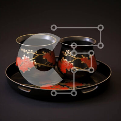 Intra Συλλεκτικό Ξύλινο Παζλ Plywood  4mm - Μαύρος δίσκος με φλιτζάνια και κόκκινα λουλούδια Σε Ξύλινο Κουτί - Διαστάσεις: 10x10 cm – 25 κομμάτια - Image 1