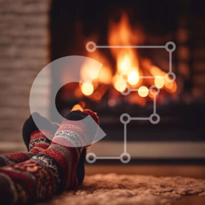 Intra Συλλεκτικό Ξύλινο Παζλ Plywood 4mm - Πόδια με κάλτσες μπροστά από ένα ζεστό τζάκι Σε Ξύλινο Κουτί - Διαστάσεις Puzzle: 10x10 cm – 25 κομμάτια - Image 1